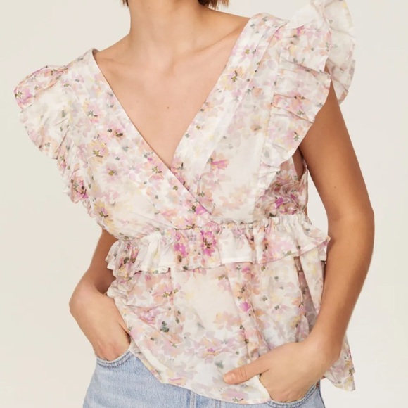 Munthe Silk Cotton Herb Top Pink Multi Floral Blouse - Picture 1 of 7